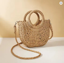 Women Boho Woven Handbag Summer Beach Tote Straw Bag Round Rattan Shoulder AF UK