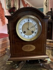  Edwardian Mahogany And Inlay Striking Mantel Clock (england And France, C. 1900