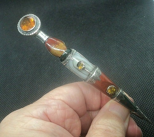 Scottish silver agate brooch - scottish,