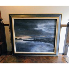 Original Framed Oil Painting – Sunset Seascape Coastal Landscape – Vintage Art