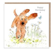 Cocker Spaniel Dog and Butterfly Birthday Card – Cute Illustrated Greeting Card