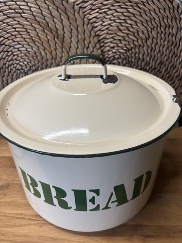 Enamel bread bin large round - enamel,