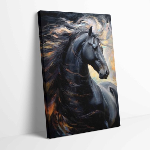 Black horse portrait stretched - black,
