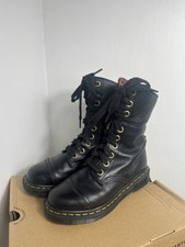 Dr. Martens Triumph Aimilita Black Leather Boots Red Tartan Lined Size 4 Fold