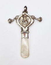 ANTIQUE STERLING SILVER LITTLE BO PEEP BABY RATTLE Birmingham 1921