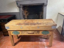 Large French Vintage Butchers Table  Block With Winning Plaques Attached