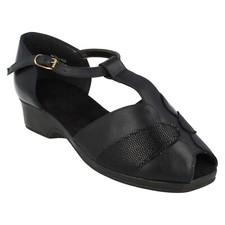 Ladies Equity Navy Blue Leather Peep Toe Sandals : Saffron