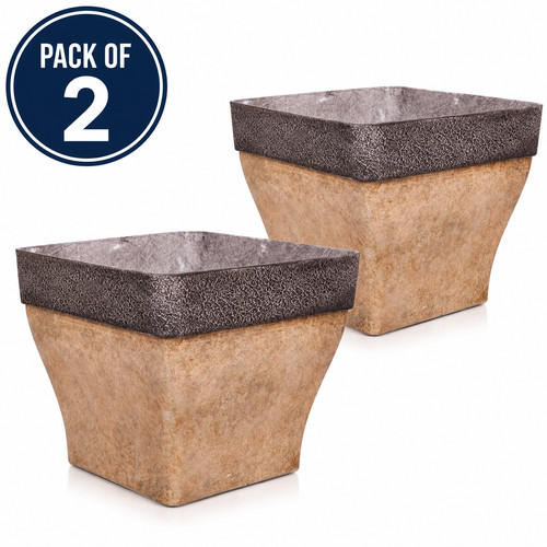 Square brown planter pot - x,