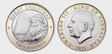 Gibraltar coin £2 pounds 2025 UNC Xmas Father Christmas in front of the Gib Rock