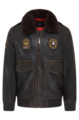Men black leather bomber - leather,