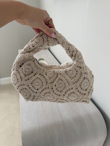 Beige crochet shoulder bag - beige,