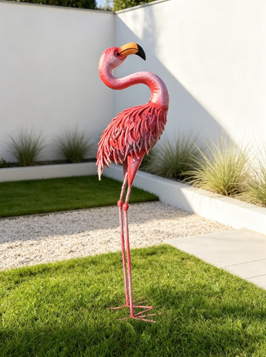 Large handmade metal flamingo - large,