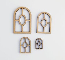 Wooden MDF Arched Window Set G Shape Embellishment Craft Therapy 20 - 200mm