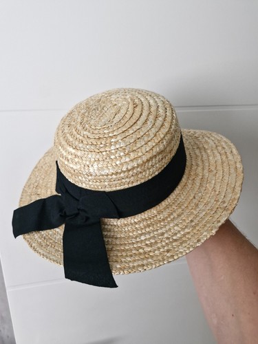 Vintage straw hat boater with - straw,