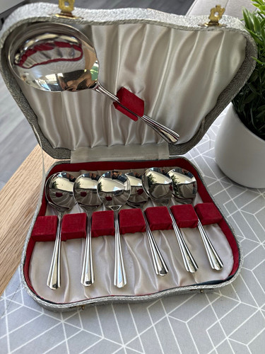 Vintage 7pc silver metal spoon - vintage,