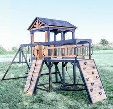 Large Garden Playhouse Outdoor Kids Playcentre Wooden Tree House Swing Slide Set