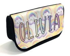 Personalised Pencil Case Girls Rainbow Cloud Stationary School Bag Birthday Gift