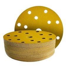 SATC 6 inch/150mm 15 Hole Hook and Loop Gold Sanding Discs - From 40 To 400 Grit