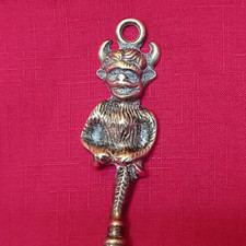 ANTIQUE/VINTAGE BRASS TOASTING FORK, LINCOLN IMP/DEVIL WITH HORNS DESIGN
