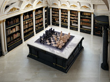 Fossil Coral & Black Marble Chess Set 12''(30 cm) Black Border  Handmade Gift