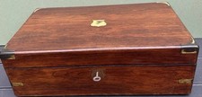 Writing Slope MAHOGANY & BRASS INLAID Antique With Key & Velvet Lined