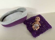 Hand Crochet Cotton Moses Basket With Mattress And Cover For Barbie Baby