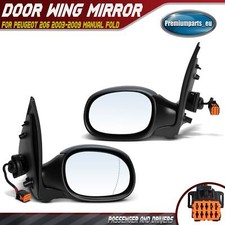 Pair Electric Door Wing Mirror for Peugeot 206 03-09 Manual Fold Power Heated