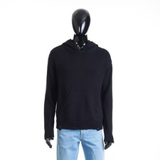 SAINT LAURENT 1290$ Black Distressed Hoodie Sweatshirt - Cotton, Ribbed