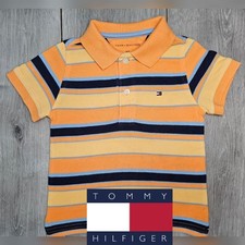 TOMMY HILFIGER Baby Boys Polo Shirt 12 Months Orange Yellow Striped Top