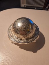 Vintage Mid Century Silver Plated Butter Dish Footed Sphere Revolving Lid