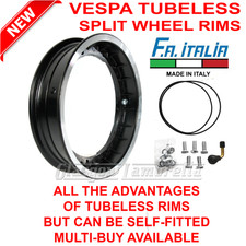 Vespa PX T5 LML TUBELESS SPLIT WHEEL RIMS BLACK / POLISHED Italian by FA Italia