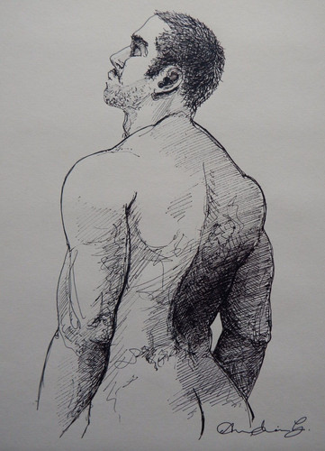 Ink drawing male - drawing, nude