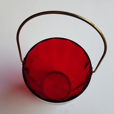 Red Plastic Ice Bucket French barware ruby brass handle vintage France