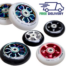 100mm Alloy Core Chrome Stunt Scooter Wheels Parts Pair ABEC 9 Bearings Replace