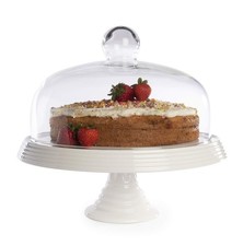 Cake Stand Ceramic with Glass Dome Cover Lid Serving Board Party Afternoon Tea