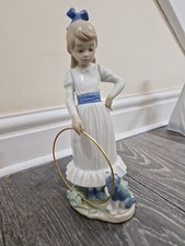 LLADRO NAO FIGURE OF GIRL WITH HOOP AND PUPPY "MY DOG DOES TRICKS" 1983