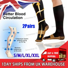 2 Pairs Copper Compression Socks 20-30mmHg Graduated Support Mens Womens S/M-XXL