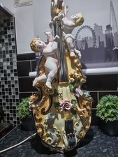 Mid century Italian Porcelain Capodimonte Cherub& Violon Lamp, STUNNING AND RARE