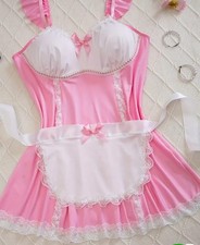French Maid Costume cosplay Fancy Dress sexy sissy Pink roleplay size XL / 16-18