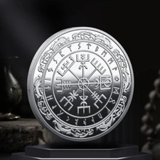 Silver Vegvisir Compass Coin – Norse Mythology & Viking Rune Symbols