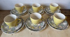 1960s Kathie Winkle Jamboree  pattern Tea Service 6 yellow Cups+Saucers+plates