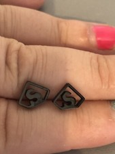 Stainless Steel Stud Earrings. Superman Logo Shaped In Black , 6mm In Size.