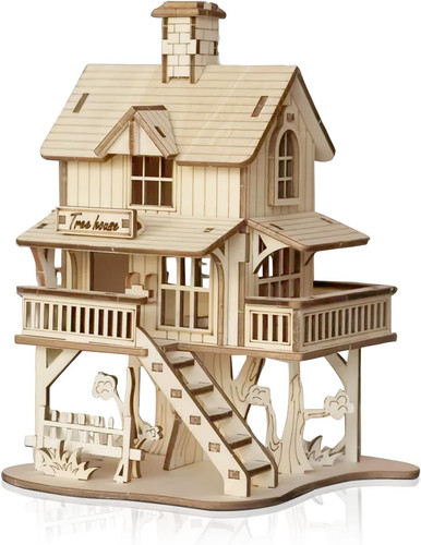 Puzzle tree house wooden - puzzle, house,