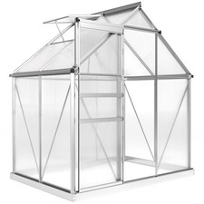 Outsunny Polycarbonate Walk-in Garden Greenhouse w/ Sliding Door Silver Tone