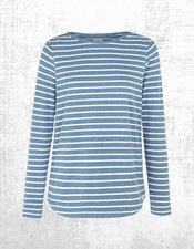 Women’s Fat Face Breton Top Cotton Long Sleeve Surf Blue Stripe Crew Neck Size 8