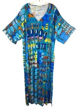 David Nieper Ladies Maxi Dressing Gown XL BLUE Floral Kaftan Lounge Graphic