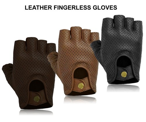 Leather fingerless gloves - leather,