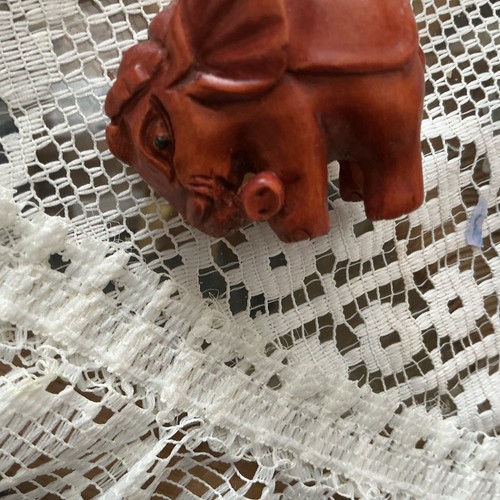 Carved wood netsuke elephant