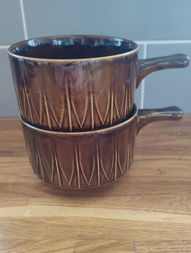 Vintage soup bowls brown - soup,