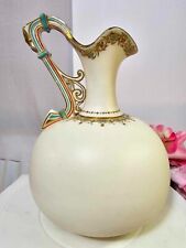 Antique 1880's Persian STYLE Porcelain Large Pitcher Jug w/ Enamel Flower - A54